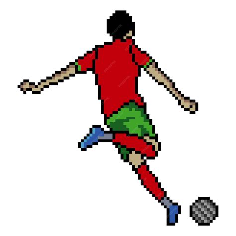 Jugador De Fútbol Pateando Pelota Con Pixel Art Ilustración Vectorial