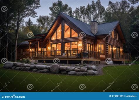 Modern Log Cabin with Contemporary Updates, Including Sleek Windows and ...