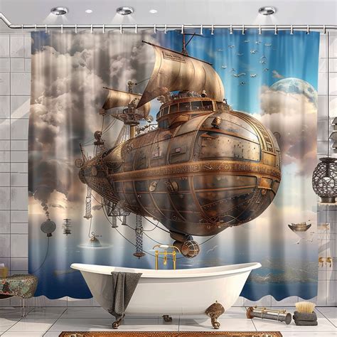 Steampunk Airship Bathroom Set With Curtain And High Resolution Shower