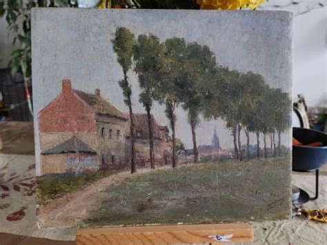 ANCIEN TABLEAU PEINTURE A L huile Sur Panneau Bois Biseauté EUR 60 00