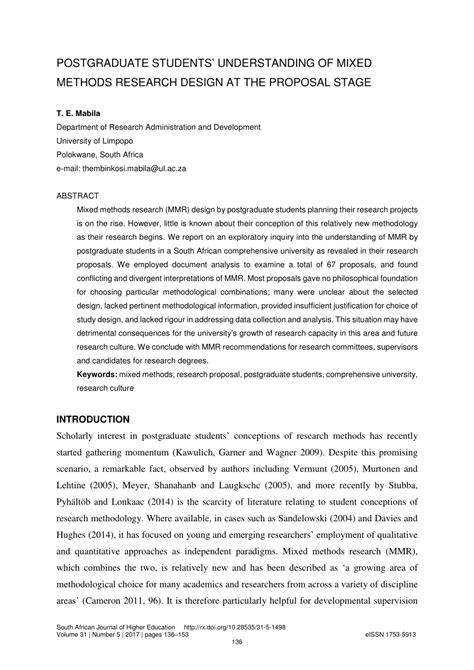 Pdf Postgraduate Students Understanding Of Mixed Methods Research