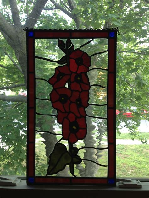 Hollyhock Stained Glass Stained Glass Flowers Stained Glass Glass Flowers