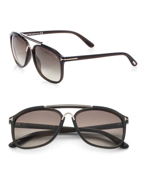 Tom Ford Oversized Round Aviator Plastic Metal Sunglasses In Brown Dark Brown Lyst