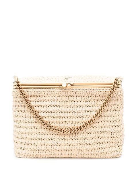 Saint Laurent Interwoven Raffia Tote Bag Neutrals Editorialist