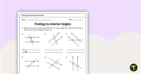 Finding Co-Interior Angles – Year 7 Maths Worksheet | Teach Starter - Worksheets Library