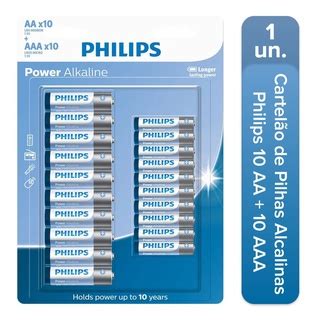 Kit De Pilhas Alcalinas Philips 10 Pilha Pequena AA E 10 Pilha