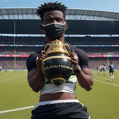 Premium Photo | Siya Kolisi holding up the rugby World Cup in a rugby ...