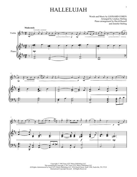 Hallelujah By Lindsey Stirling Sheet Music For Violin And Piano At