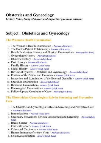 Obstetrics And Gynecology Lecture Notes Study Materials And