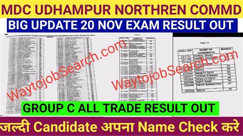 HQ Northern Command Udhampur Result Out MDC Northern Command Udhampur