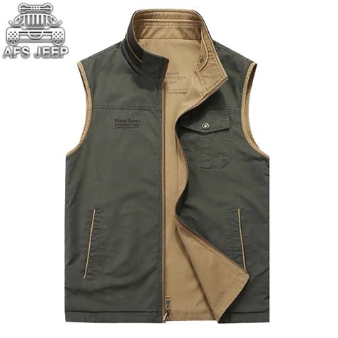 Brand AFS JEEP Men Vests Reversible Summer Autumn Cool Casual Breathable 100% Cotton Cargo Man ...