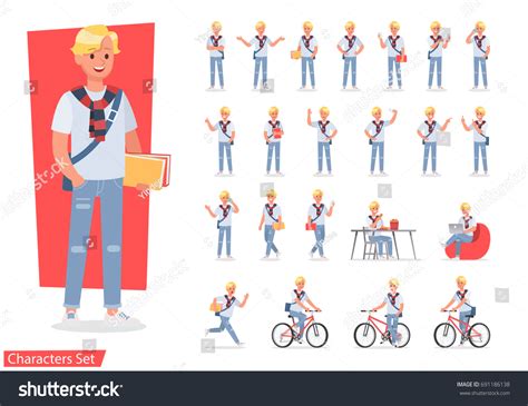 Vector Set Students Young Man Character Stock Vector Royalty Free