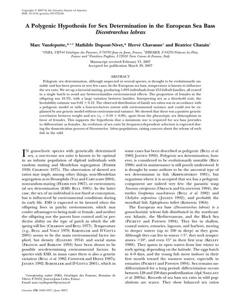 Pdf A Polygenic Hypothesis For Sex Determination In The European Sea