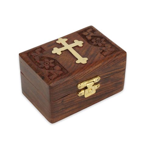 Small Wooden Keepsake Box With Metal Cross Blessedmart