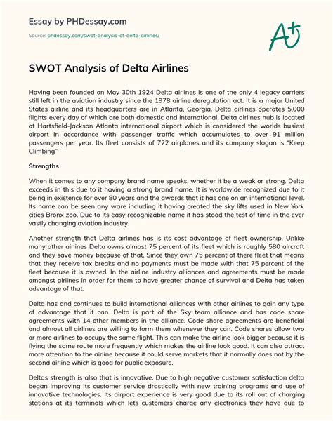 Swot Analysis Of Delta Airlines Essay Example PHDessay