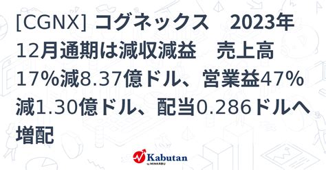 Cgnx コグネックス 2023年12月通期は減収減益 売上高17％減837億ドル、営業益47％減130億ドル、配当0286ドルへ