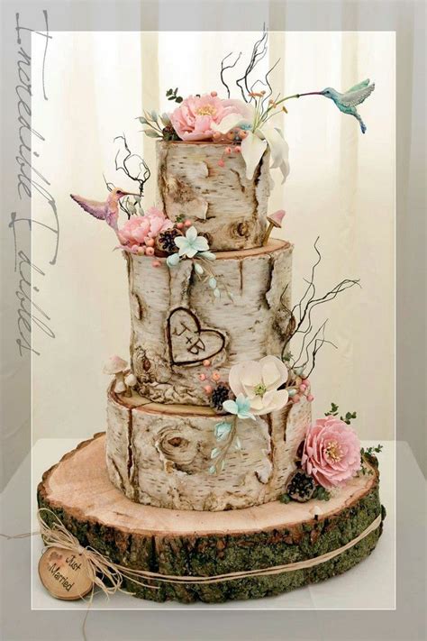 Wedding Cakebuttercream Tree Stump Cake Birch Tree Wedding Cake