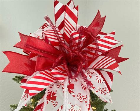 Peppermint Christmas Tree Topper Christmas Peppermint Decorative Bow Christmas Red And White