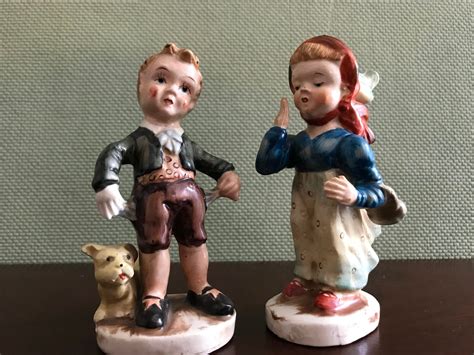 Occupied Japan Boy And Girl Figurines Vintage Hand Painted Boy And