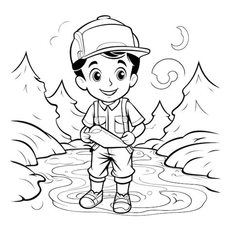 Premium Vector Black And White Cartoon Illustration Of Kid Playing In