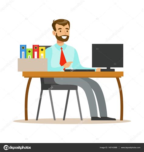 Hombre Trabajando En Su Escritorio Con Computadora Y Carpetas Parte De