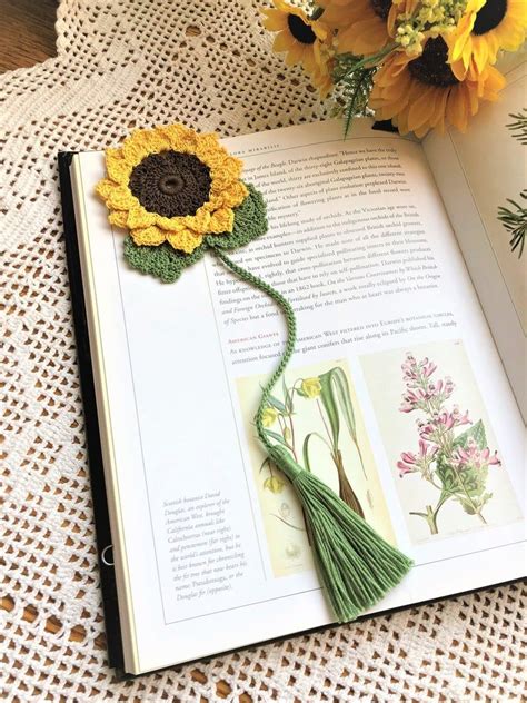 Crochet Bookmark Sunflower Bookmark Crochet Flower Bookmark Etsy