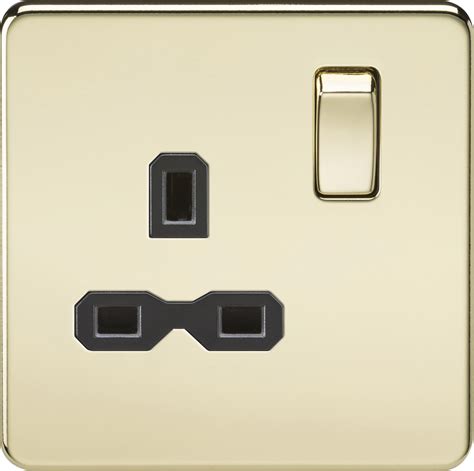 Knightsbridge Screwless 13A 1G DP Switched Socket Polished Brass With