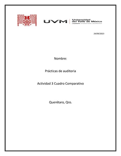 Act 3 Cuadro Comparativo Practicas De Auditoria 24 09 Nombre Pr