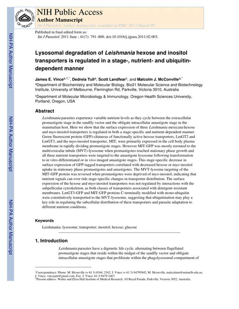 Pdf Lysosomal Degradation Of Leishmania Hexose And Inositol