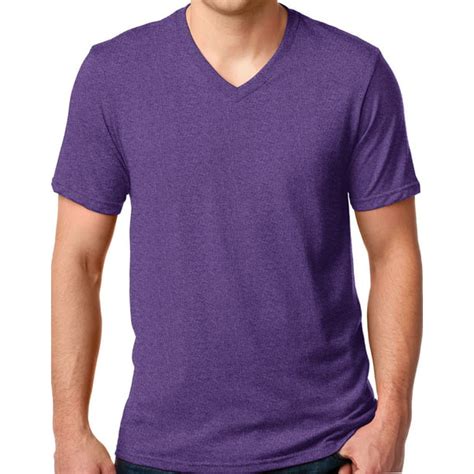 Mens Modern Cotton Poly V Neck Tee Shirt Heather Purple Large