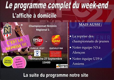 Actualit Septembre Le Programme Du Week End Club Football