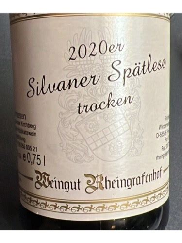 Rheingrafenhof Silvaner Spätlese Trocken Vivino