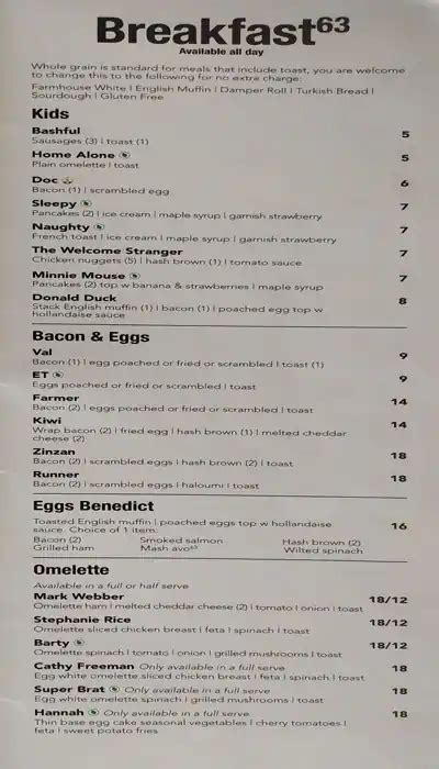 Menu At Cafe 63 Redcliffe 185 Redcliffe Parade