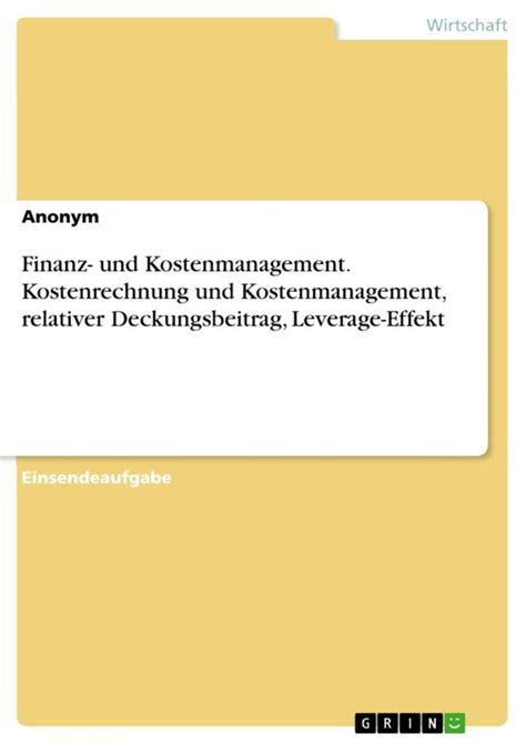 Finanz Und Kostenmanagement Kostenrechnung Und Kostenmanagement