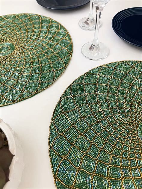 Luxury Handmade Beaded Placemat Small Bead Tablemat 14 Inch Etsy