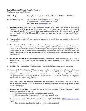 Fillable Online Hhd Psu PRAMS 34630 Neidherhiser Implied Consent Form A