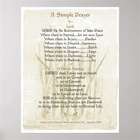 Pope St Francis Simple Prayer For Peace Prayer Poster Zazzle