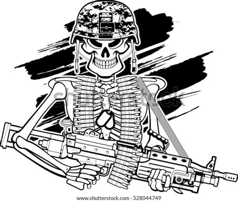 Skull Army Helmet M249 Machine Gun Stock Vector Royalty Free 328044749