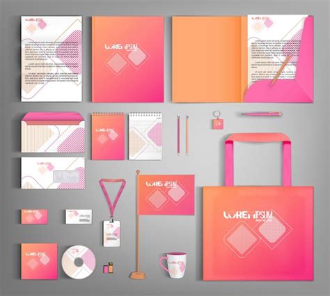 Diseño De Plantilla De Identidad Corporativa Rosa Conjunto De Papelería Comercial Vector Premium