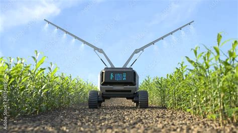 Agricultural Robots Work In Smart Farms Robot Spraying Fertilizer On Corn Fields Smart