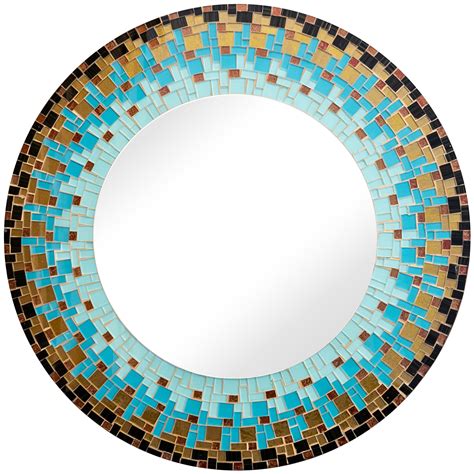 Ebern Designs Onaway Mosaic Mirror Wall Art Décor Handcrafted Decorative Wall Mirror Aqua