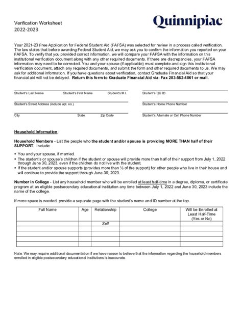 Fillable Online Verification Worksheet 2022 2023 Fax Email Print