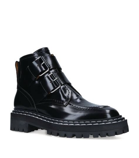 Womens Proenza Schouler Black Leather Lug Sole Buckle Boots Harrods US