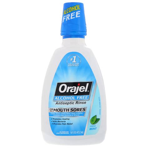 Orajel Antiseptic Rinse For All Mouth Sores Alcohol Free Fresh Mint