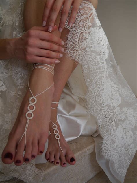 Feet Jewelry Ivory Barefoot Sandals Beaded Crochet Etsy