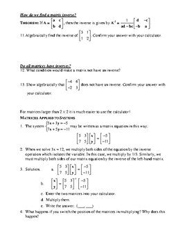 Matrix Operations Solving Linear Systems Using Matrices TpT