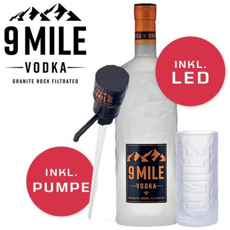 9 Mile Vodka 3 Liter im Set mit 4 Gläsern Vodka Haus