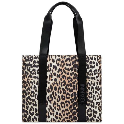 Ganni Women S Recycled Tech Medium Tote Print In Leopard Ganni