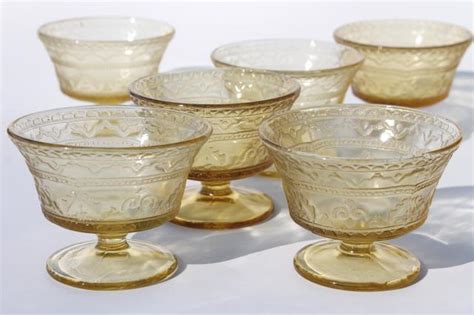 Patrician Pattern Vintage Amber Yellow Depression Glass Sherbet Dishes Or Low Champagne Glasses