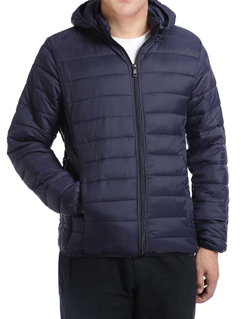 Mens Quilted Puffer Jacket With Detachable Hood In Navy Mens Fashion